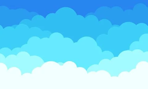 Cloud pattern background, flat white clouds in blue sky. Vector abstract flat Illustrazione stock
