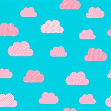 Cloud pattern background. Vector cartoon pink and blue clouds with dot and st Stock Illustration