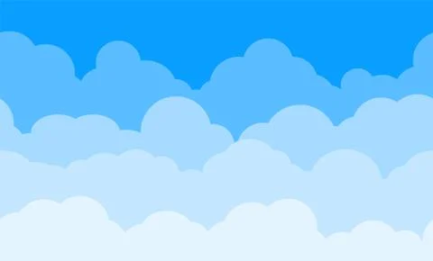 Cloud pattern. Blue sky with clouds. Cartoon cloudscape vector background. Stock Illustration