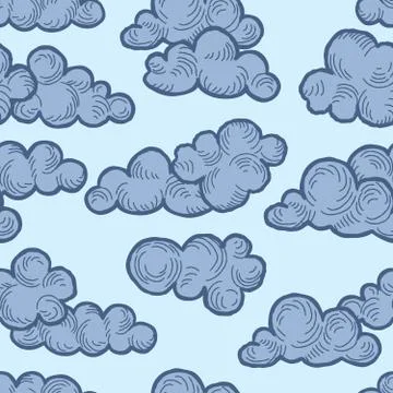 Cloud pattern. Doodle line art cloudy sky ornamental texure. Spr Stock Illustration