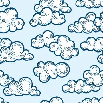 Cloud pattern. Doodle line art cloudy sky ornamental texure. Spr 库存插图