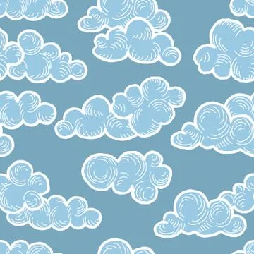 Cloud pattern. Doodle line art cloudy sky ornamental texure. Spr Stock Illustration