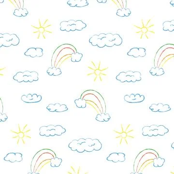 Cloud pattern with rainbow on isolated background, children's design for pr.. Stock Illustration