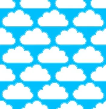 Cloud pattern with white round, cumulus clouds over bright blue, teal. Seamle Stock Illustration
