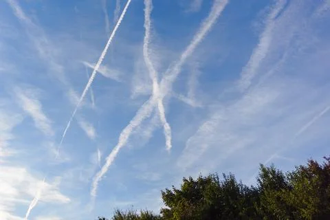 Cloud patterns in the sky over trees during daylight hours 스톡 사진