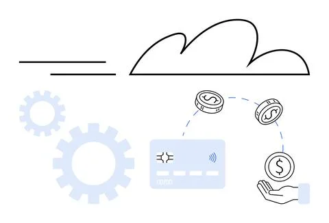 Cloud payment processing with financial transaction and technology exchange Stockillustratie