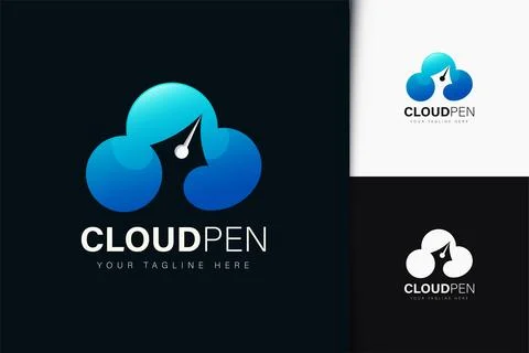 Cloud pen logo design with gradient Stock Illustration