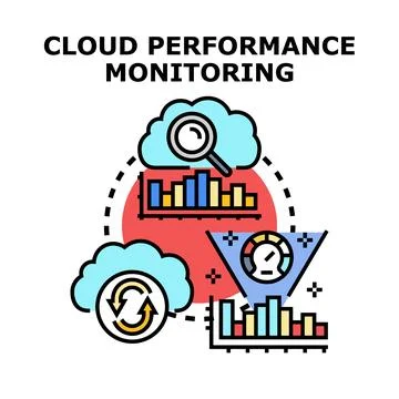 Cloud performance monitoring analyzing data and optimization Stockillustratie