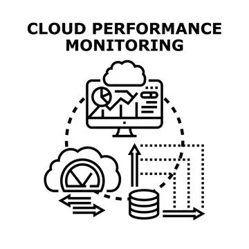 Cloud performance monitoring system analyzing data flow Illustrazione stock