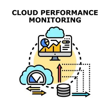 Cloud performance monitoring system analyzing data flow Stock Illustration