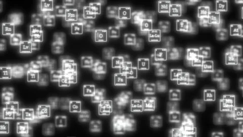 Cloud of periodic elements table concept with glowing neon lines. 3d Stock Illustration