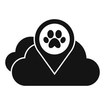 Cloud pet shop logo showing paw print inside location pin Stock Illustration