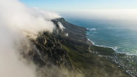 Cloud phenomenon on Table Mountain, Cape Town, South Africa Stock Photos