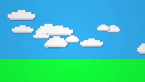 Cloud pixel 8 bit. 8-bit pixel art landscape with clouds and blue sky Stock Footage 342201559