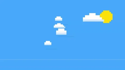 Cloud pixel 8 bit minimalist animation of sunny sky with white clouds on blue Stock Footage 345662669