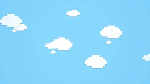 Cloud pixel 8 bit. Pixel art white clouds on a blue sky background Stock Footage 342201498