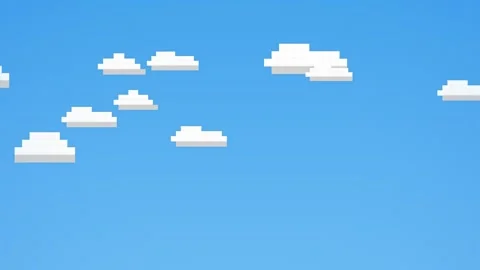Cloud pixel 8 bit. Pixel art white clouds on solid blue background sky Stock Footage 342201801
