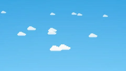 Cloud pixel 8 bit - Retro animation of pixelated white clouds drifting across Stock Footage 345662679