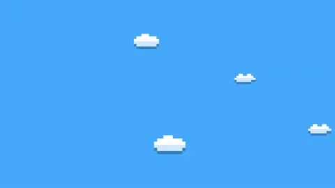 Cloud pixel 8 bit retro video game background with floating white clouds on Stock Footage 345662690