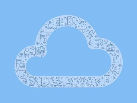 Cloud pixel perfect shaped concept filled with editable linear icons Stock Illustration