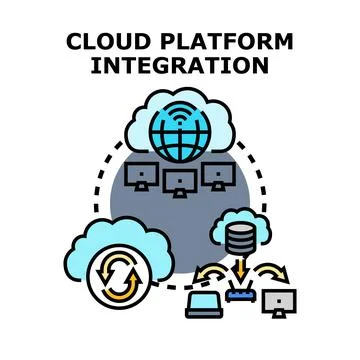 Cloud platform integration connecting global technology network Ilustración de archivo