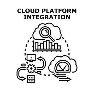 Cloud platform integration data analysis and management Stock Illustration
