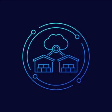 Cloud platform for warehouses icon, linear design Stock Illustration