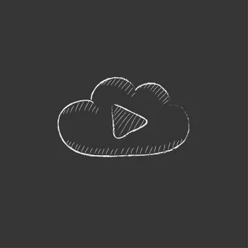 Cloud with play button. Drawn in chalk icon Illustrazione stock