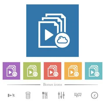 Cloud playlist flat white icons in square backgrounds Stock Illustration