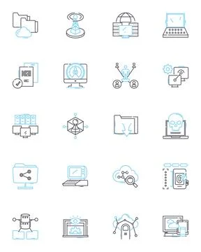 Cloud potentiality linear icons set. Scalability, Virtualization, Agility Stock Illustration