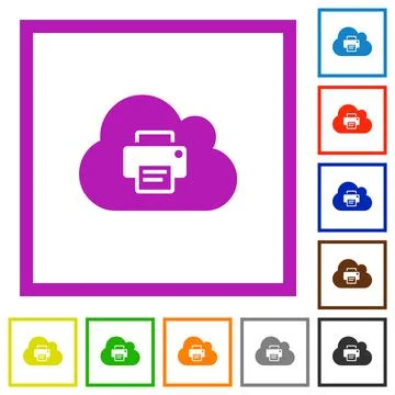 Cloud printing flat framed icons 스톡 일러스트