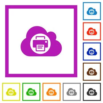 Cloud printing flat framed icons Illustrazione stock