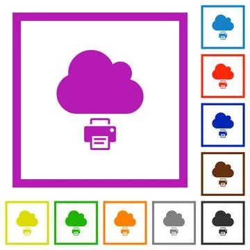 Cloud printing flat framed icons Stock Illustration