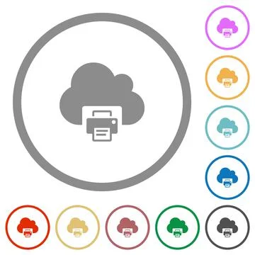 Cloud printing flat icons with outlines Stockillustratie