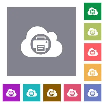 Cloud printing square flat icons Stock Illustration