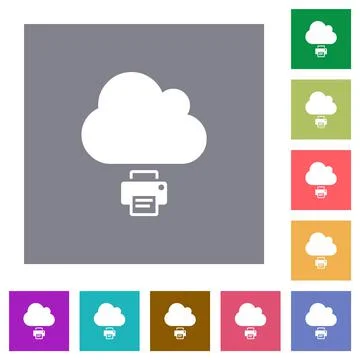 Cloud printing square flat icons 스톡 일러스트
