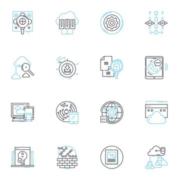 Cloud probability linear icons set. Chance, Forecast, Possibility, Likelihood Stock Illustration