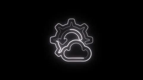 Cloud Processing Icon Isolated on Black Background, Data Flow Neon Line Ani.. Stock Footage 323942818