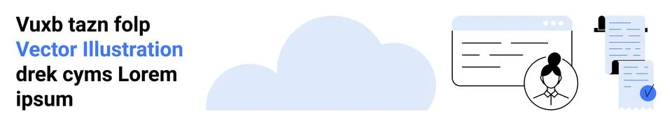 Cloud, profile icon, web browser window, documents, and chat bubbles. Ideal f Stock Illustration