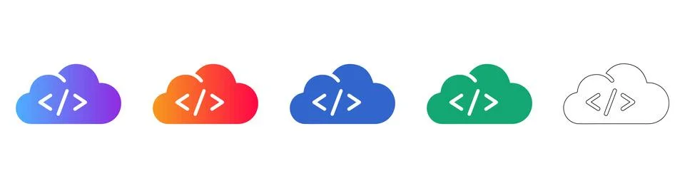 Cloud Programming Code Icon Set for Web Developers 库存插图