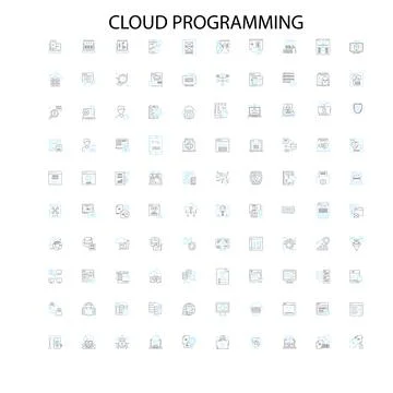 Cloud programming icons, signs, outline symbols, concept linear illustration Stock Illustration