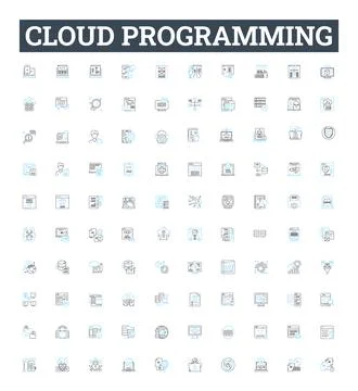 Cloud programming vector line icons set. Cloud, Programming, Computing, Data Stock Illustration