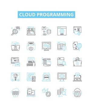 Cloud programming vector line icons set. Cloud, Programming, Computing, Data Stock Illustration