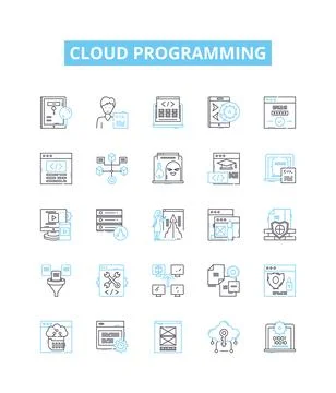 Cloud programming vector line icons set. Cloud, Programming, Computing, Data Stock Illustration