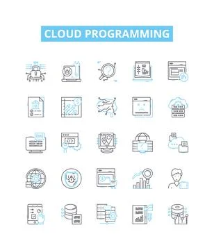 Cloud programming vector line icons set. Cloud, Programming, Computing, Data Stock Illustration
