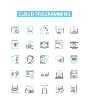 Cloud programming vector line icons set. Cloud, Programming, Computing, Data Stock Illustration