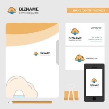 Cloud protected Business Logo, File Cover Visiting Card and Mobile App Design 스톡 일러스트