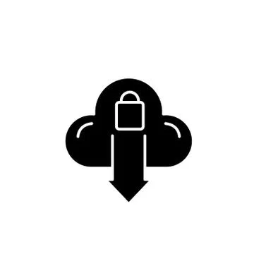 Cloud protection black icon, vector sign on isolated background. Cloud Stock Illustration