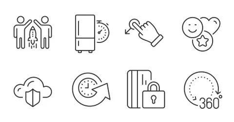 Cloud protection, Drag drop and Refrigerator timer icons set. Smile, Update time Illustrazione stock