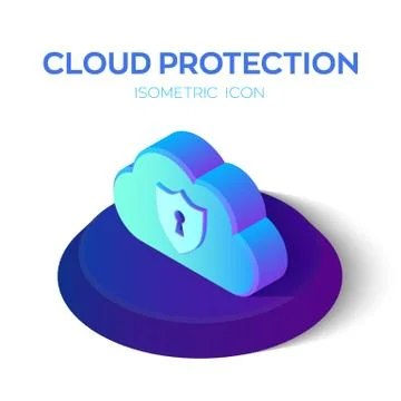 Cloud Protection Isometric Icon. Cloud Sign. Security Shield. Created For Mob Stock Illustration